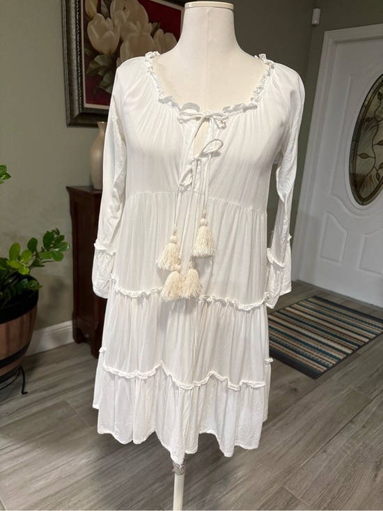 Cool Change Dresses & Skirts - Cream Tiered Tassel-Front Mini Dress